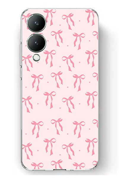 TechTree حافظة سيليكون مطبوع متوافقة مع Vivo Y17s بنمط فيونكة وردية ناعمة