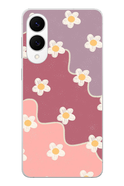 TechTree Samsung Galaxy S25 Edge Compatible Dusty Rose and Lilac Tone Wavy Daisy Printed Silicone Case