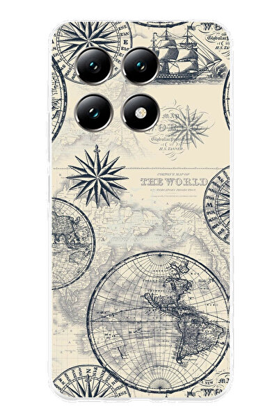 TechTree حافظة سيليكون متوافقة مع Xiaomi Mi 14T وخرائط العالم القديمة والبوصل...