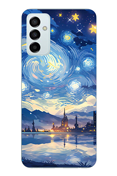 TechTree حافظة سيليكون متوافقة مع هاتف سامسونج جالاكسي M14 بتصميم السماء المرصعة بالنجوم وصورة مدينة مطبوع