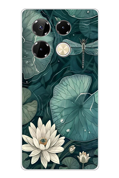 TechTree حافظة سيليكون متوافقة مع هاتف Infinix Note 40 PRO على شكل زهرة اللوتس واليراعات مطبوع