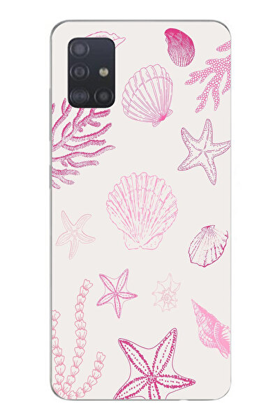 TechTree Samsung Galaxy A51 Compatible Pink Starfish and Shell Printed Silicone Case