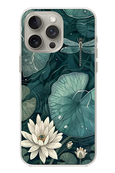 TechTree حافظة سيليكون متوافقة مع هاتف iPhone 15 PRO MAX على شكل زهرة اللوتس واليافوت مطبوع