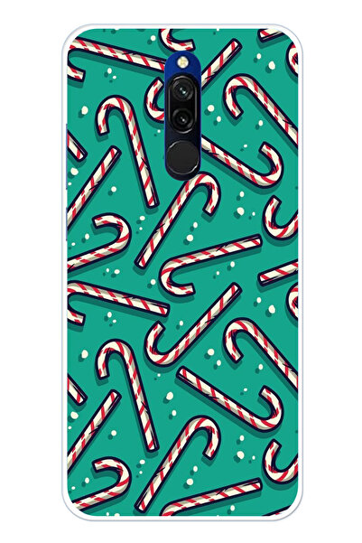 TechTree حافظة سيليكون مطبوع متوافقة مع هاتف Redmi 8 مع حلوى عيد الميلاد ورقا...