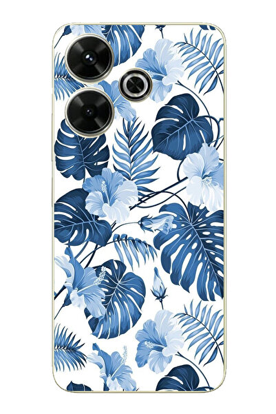 TechTree حافظة سيليكون مطبوع متوافقة مع ريدمي 13 بنمط الأوراق الزرقاء والزهور