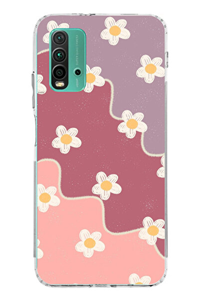 TechTree حافظة سيليكون متوافقة مع Redmi 9T-POCO M3 بلون الورد المجفف والليلك المموج مطبوع