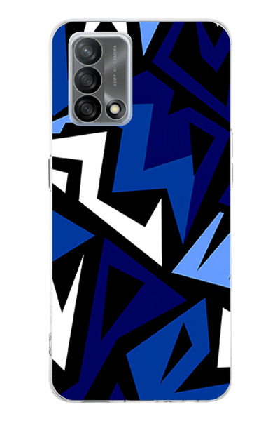 TechTree حافظة سيليكون متوافقة مع هاتف OPPO A74 ذات تصميم هندسي أزرق حديث مطبوع