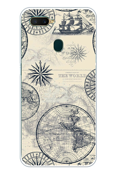 TechTree حافظة سيليكون متوافقة مع هاتف اوبو A5S-AX7-A12 تحمل خريطة العالم الق...