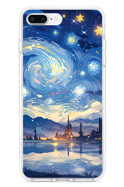 TechTree iPhone 7 Plus-8 Plus Compatible Starry Sky and City Silhouette Printed Silicone Case