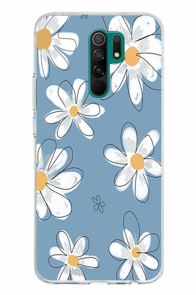 TechTree حافظة سيليكون متوافقة مع هاتف Redmi 9 باللون الأزرق ديزي جاردن مطبوع