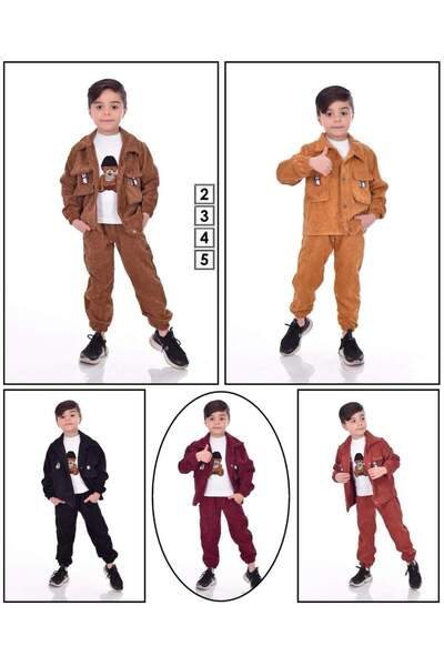 Moda81 Erkek çocuğu kadife giyim üst takım