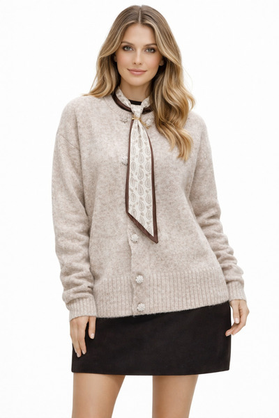 Vaniza Button Detailed Scarf Knitwear Knitted Cardigan