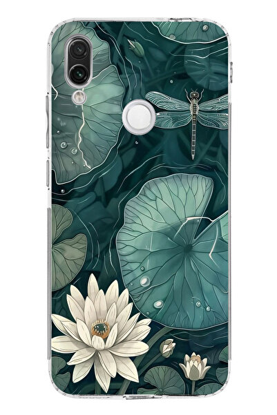 TechTree حافظة سيليكون متوافقة مع هاتف Redmi Note 7-7 PRO على شكل زهرة اللوتس واليراعات الخضراء مطبوع