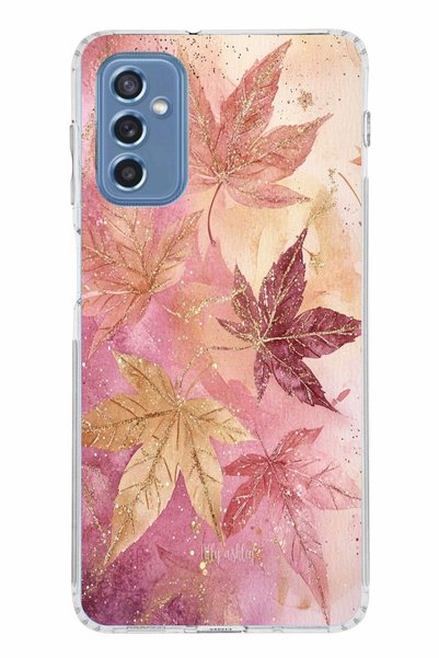 TechTree Samsung Galaxy M52 Compatible Pink and Maroon Tone Leaf Printed Sili...