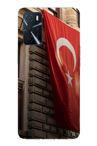 TechTree حافظة سيليكون متوافقة مع هاتف اوبو A16 بتصميم العلم التركي مطبوع