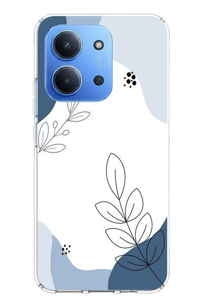 TechTree حافظة سيليكون متوافقة مع هاتف Redmi 15C باللون الأزرق وخطوط نباتية م...