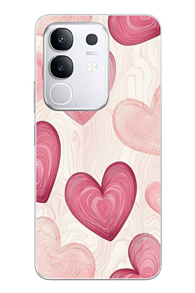 TechTree حافظة سيليكون متوافقة مع هاتف Vivo Y29 باللون الوردي الخطوي مطبوع