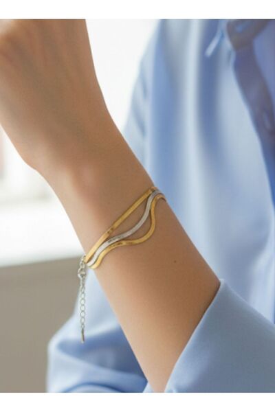 AKSESUARIM Women's 3-Piece Italian Chain Steel Bracelet