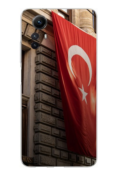 TechTree حافظة سيليكون متوافقة مع هاتف Redmi Note 12S على شكل العلم التركي مطبوع
