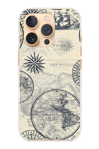 TechTree حافظة سيليكون متوافقة مع هاتف iPhone 16 PRO وخرائط العالم القديمة وا...