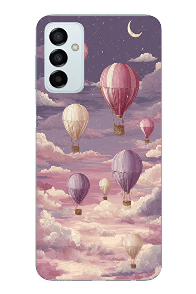 TechTree حافظة سيليكون متوافقة مع هاتف سامسونج جالاكسي M14 باللون الأرجواني السماوي والبالون الطائر مطبوع