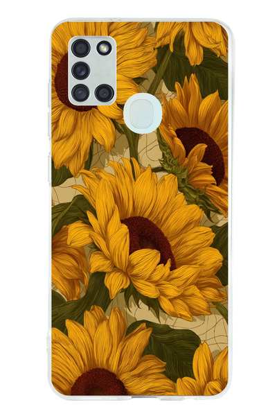 TechTree حافظة سيليكون متوافقة مع هاتف سامسونج جالاكسي A21S باللون الأصفر الذهبي مطبوع