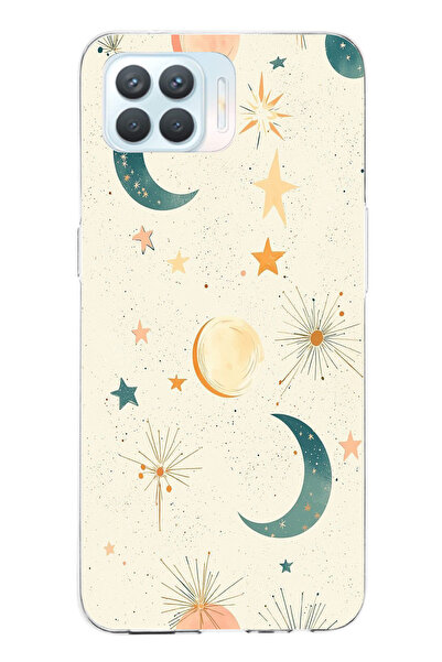 TechTree حافظة سيليكون متوافقة مع هاتف OPPO Reno 4 Lite ذات خلفية كريمية وقمر...