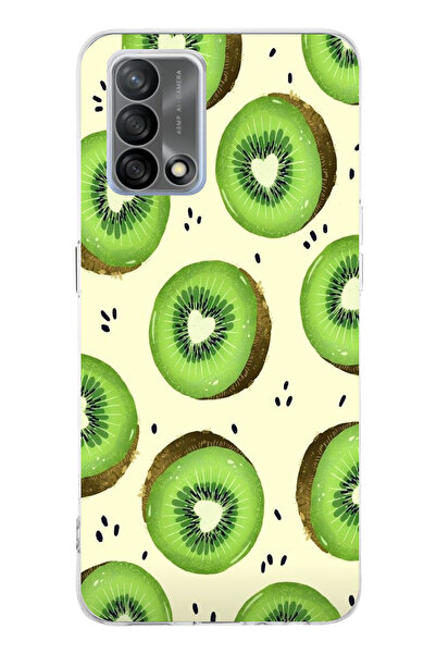 TechTree Oppo A74 Compatible Green Kiwi Slices and Heart Core Printed Silicone Case
