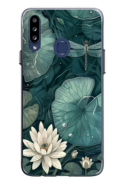 TechTree حافظة سيليكون متوافقة مع هاتف سامسونج جالاكسي A20S على شكل زهرة اللوتس والنيرس مطبوع