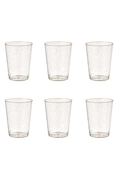 OEM Set of Reusable Transparent Plastic Glasses with Golden Glitter for Water 300 ml - 6 pcs