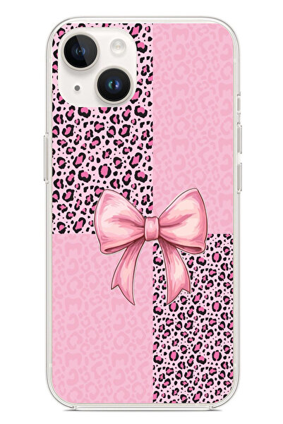 TechTree حافظة سيليكون متوافقة مع هاتف iPhone 14 PLUS بنمط الفهد الوردي وشريط...