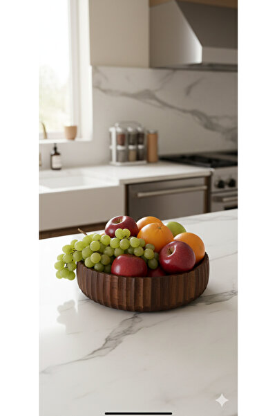 İthal وعاء منحني من خشب الأكاسيا مقاس 22 سم لتقديم السلطة والرقائق والبطاطس المقلية والخبز والفواكه