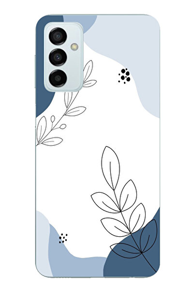 TechTree حافظة سيليكون متوافقة مع هاتف سامسونج جالاكسي M14 باللون الأزرق وخطوط نباتية مطبوع