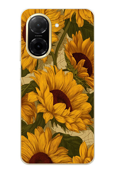 TechTree Redmi A5 Compatible Golden Yellow Sunflower Garden Printed Silicone Case