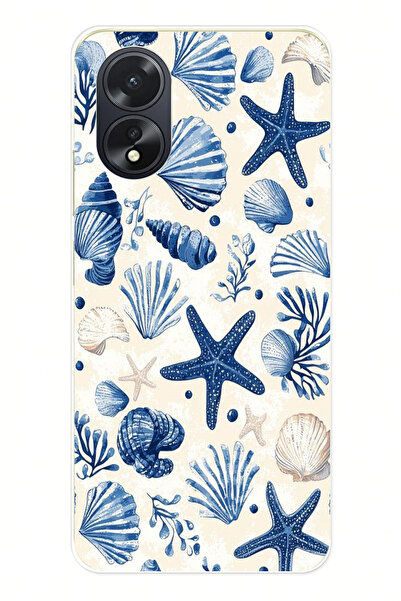 TechTree حافظة سيليكون مطبوع متوافقة مع هاتف اوبو A38 بنمط صدفة البحر الزرقاء...