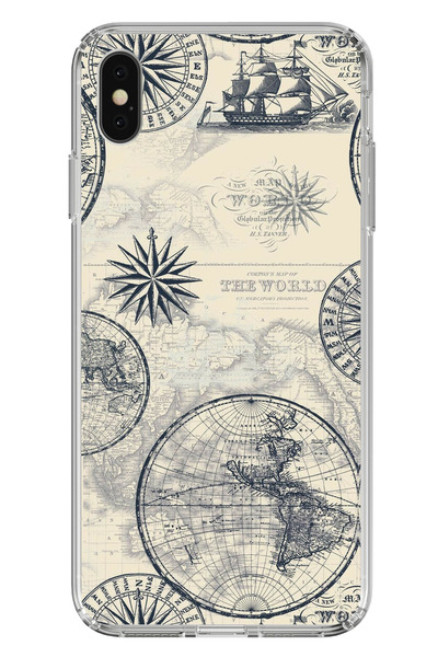 TechTree حافظة سيليكون متوافقة مع هاتف iPhone X-XS وخرائط العالم القديمة والب...