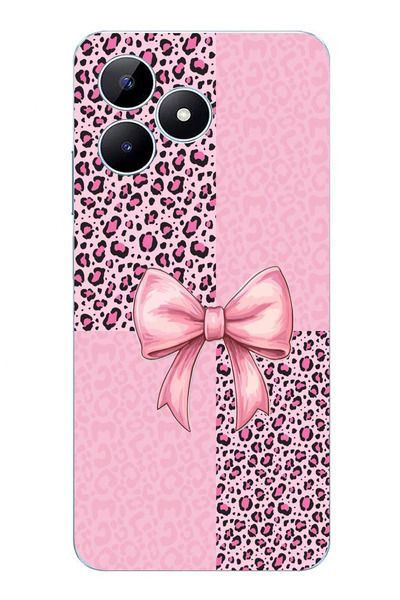 TechTree حافظة سيليكون متوافقة مع هاتف Realme Note 50 بنمط الفهد الوردي وشريط...