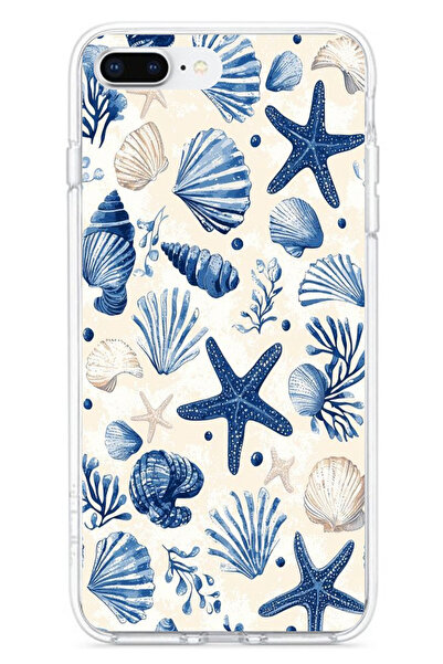 TechTree Printed Silicone Case Compatible with iPhone 7 Plus-8 Plus Blue Sea Shell and Star Pattern