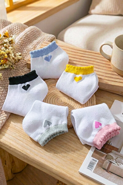 ÇORAP GROSS Kadın Soft 5'Li Set Patik Çorap Beyaz Kalp Desenli