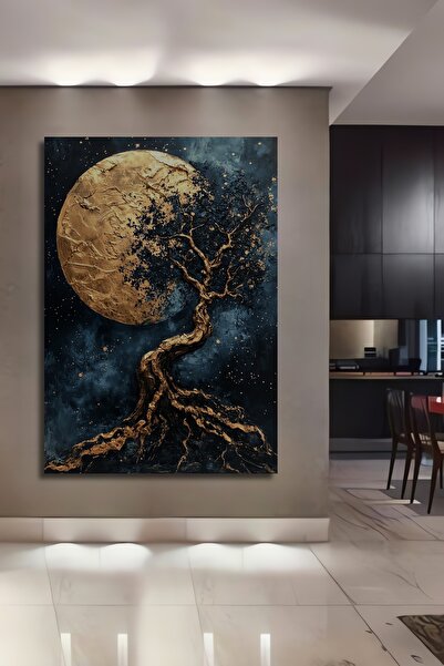 Teona Ahşap Altın Ağaç Ay Işığı Ev,Antre,Salon,Ofis,Mutfak,Yatak Odası Tablosu