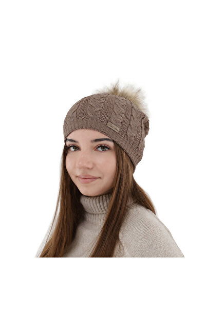 OEM Women's winter hat Bafi, Dark beige color, Universal size 55-60