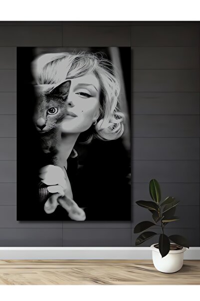 Teona Ahşap Marilyn Monroe ve Kedi Siyah Beyaz Sanatçı Görünümlü Dekoratif Ah...