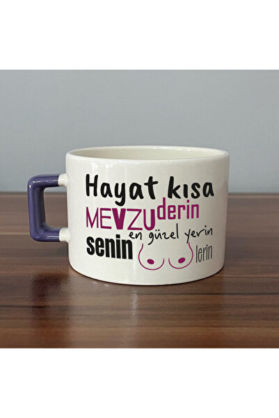 Kırtasiye Ofisi Senin En Güzel Yerin Memelerin Mor Kulplu Kare Mizahi Hediyes...