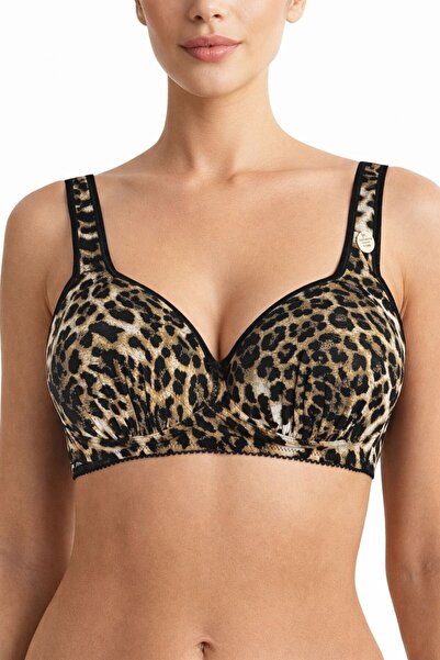 QULAT Women's Leopard Minimizer Wire Free Shaping / Sculpting Bra