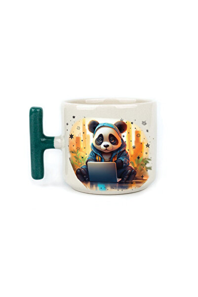 Kırtasiye Ofisi الباندا الحزينة - المهنة: مبرمج، كوب هدية للمهنة بمقبض أخضر، ...
