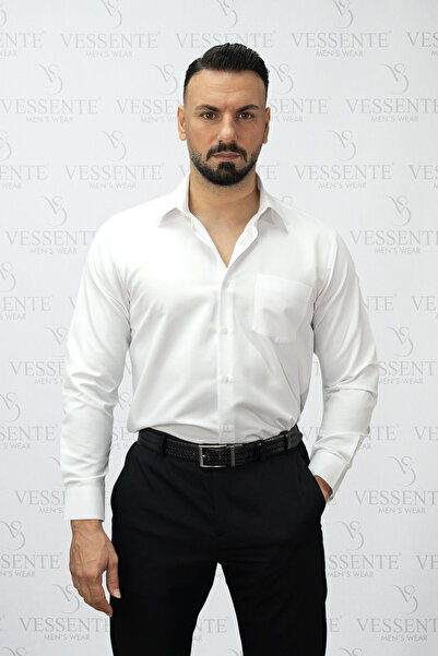 VESSENTE Premium Cotton Regular Pocket Long Sleeve Dobby White Men's Shirt wi...