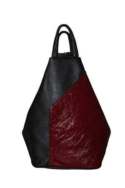 MEBES Genuine Leather Women's Shoulder and Backpack Vase Model Black Claret R...