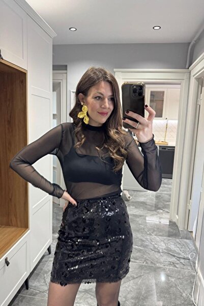 Banu Angay Tül Bluz Siyah