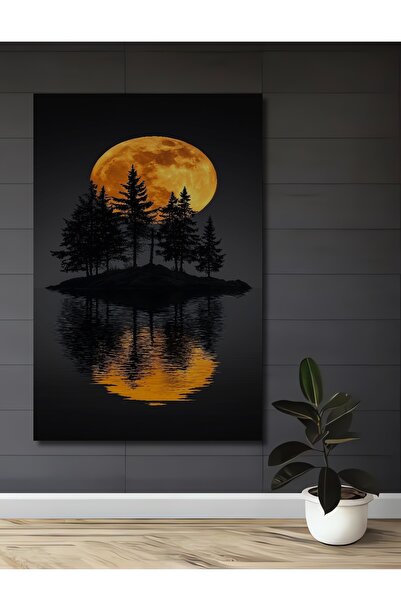 Teona Ahşap Dev Ay Turuncu Ay Işığı Orman Silüeti Dekoratif Ahşap Ev,Antre,Sa...
