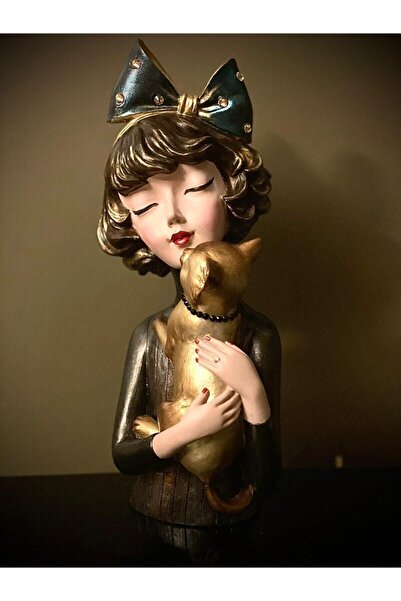 Tual Hobi Sanat Dekoratif Dekoratif Kedili Kız Biblo (30X14CM)